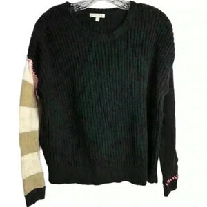 Lisa Todd Women's XS Black Knit Pullover Sweater with Colorful Sleeve